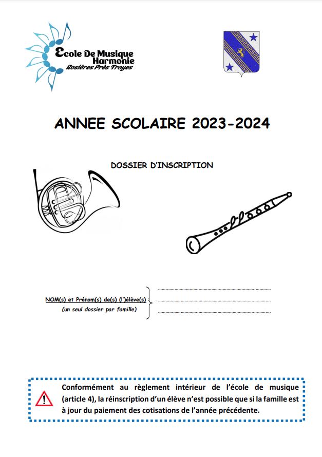 Dossier d'inscription pour l'année 2023-2024
